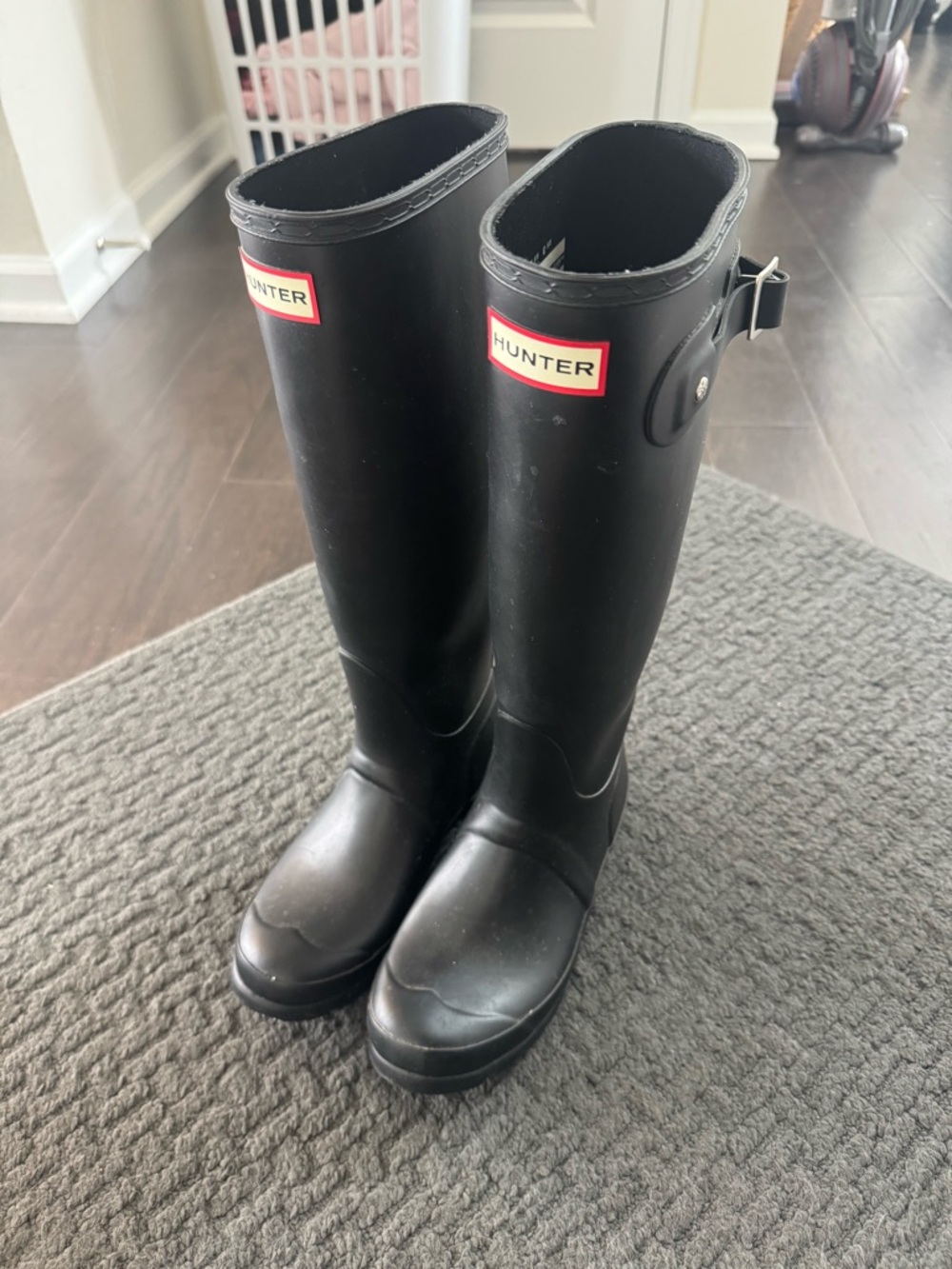 Hunter Black Tall Matte Rain Boots with Side Buckle